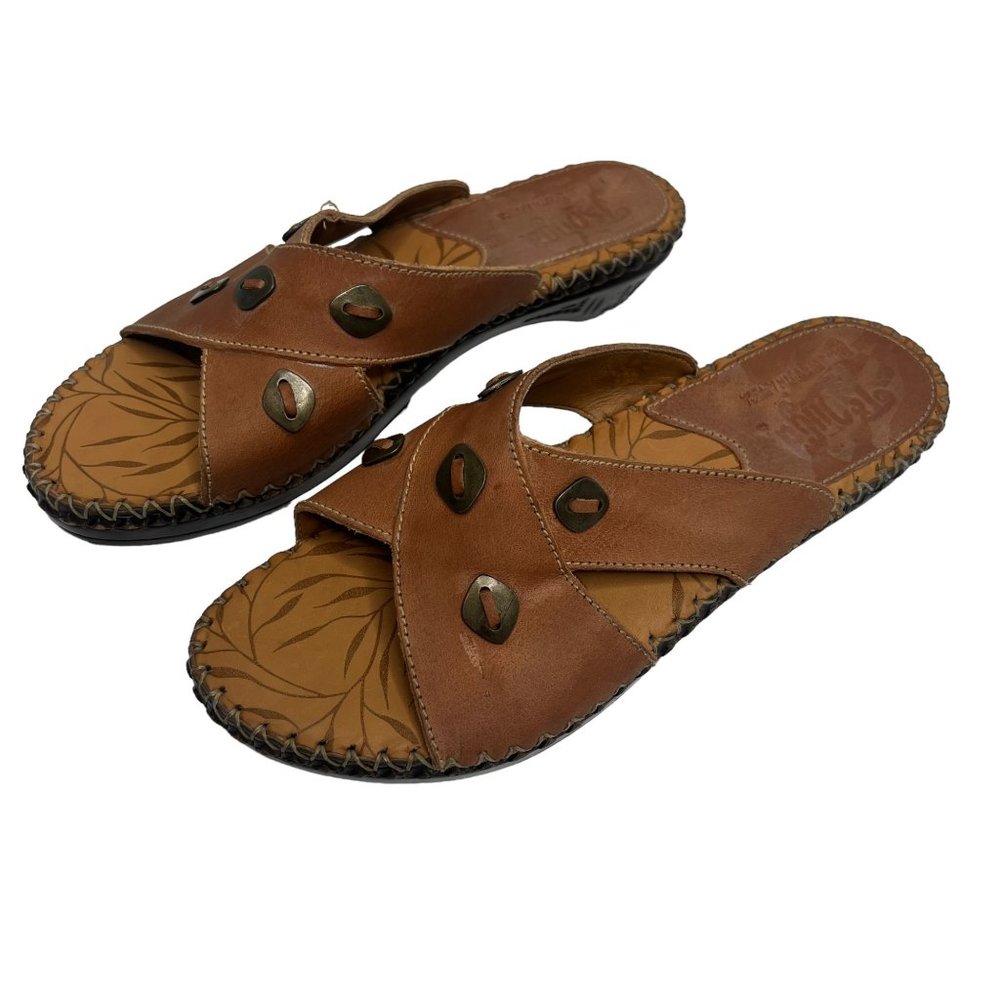 Women’s Brown Leather Slide Sandals